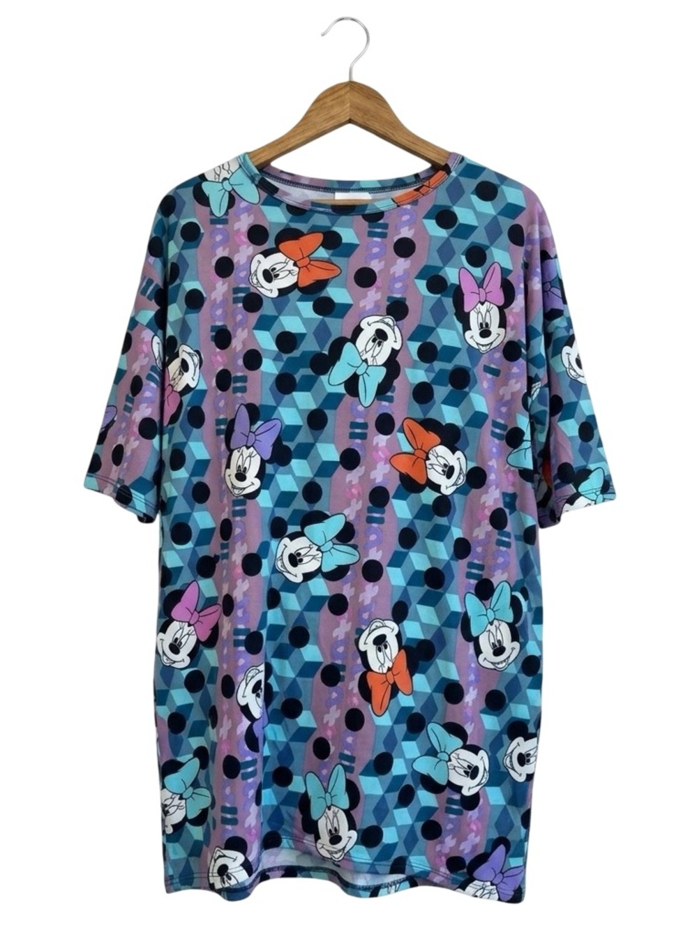 LuLaRoe Disney Minnie Mouse polka dot print Irma Tunic Top XS Teal purple comfy
